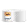 Two white toilet paper rolls in a double-pack, with a yellow Velo label reading Pure Pulp S2 Basic on the left roll