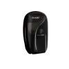 Black, glossy wall-mounted hand sanitizer dispenser with a curved design and brand logo visible on the front.