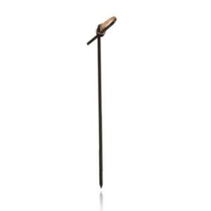 Wooden stake with a small brown leather strap loop at the top, standing upright on a white background.