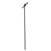Wooden garden stake with a curved hook at the top and a leather strap