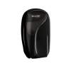 Black glossy wall-mounted hand dryer with curved design and the Lucart logo on the front.