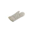 Beige quilted oven mitt on a white background, with a loop for hanging