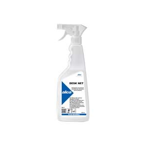 White spray cleaner bottle labeled DESK NET with blue triangular design and ALCA logo on a white background