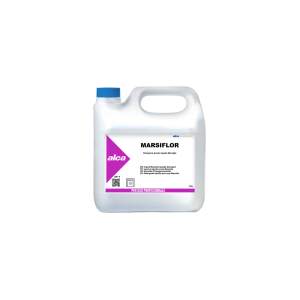 White plastic detergent bottle with blue cap, label reads MARSIFLOR by Alca for professional use in laundry care.
