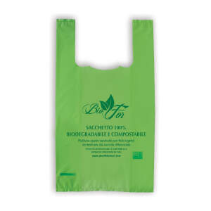 Plastik Fortore Shopper Verde Bio Medie 27+14x50 cm &ndash; Compostabile &ndash; 4 kg